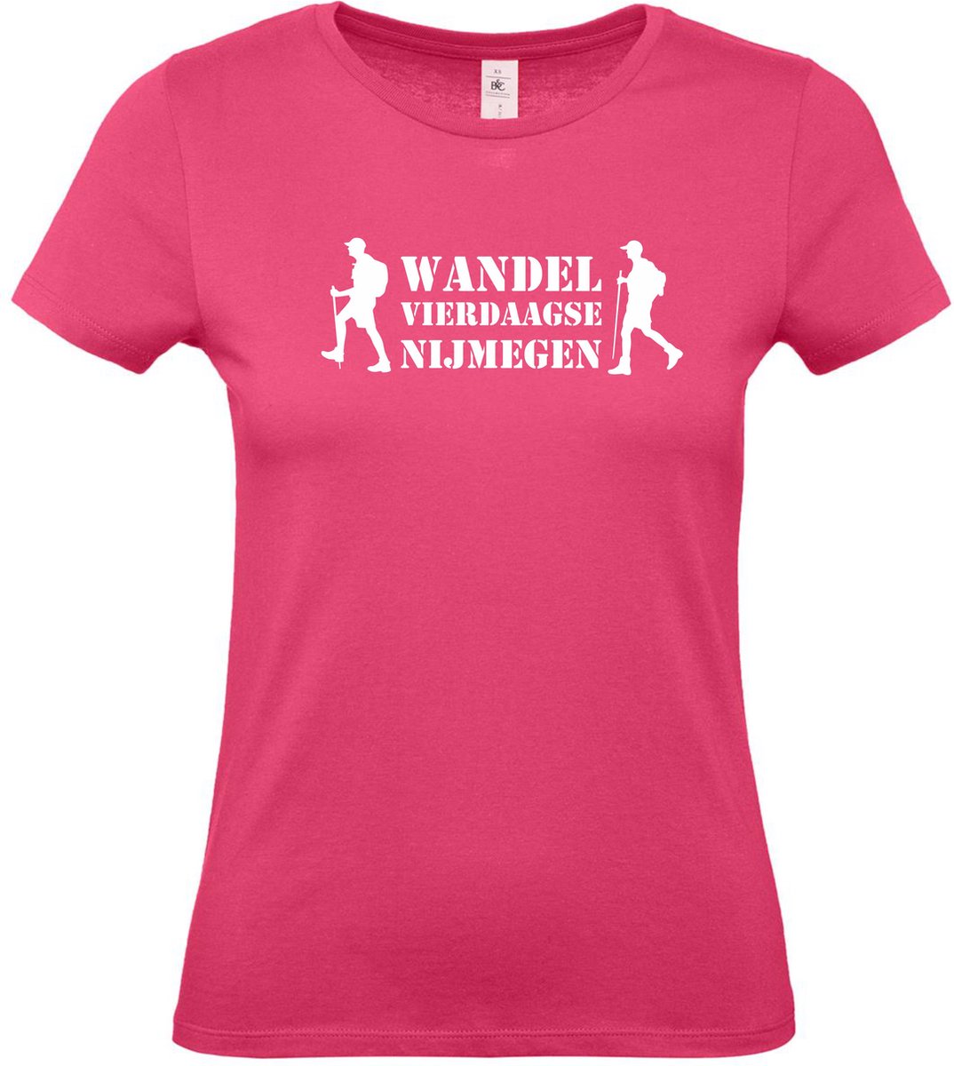 Dames t-shirt Wandel vierdaagse NIjmegen met wandelaars |Wandelvierdaagse | vierdaagse Nijmegen | Roze woensdag | Roze | maat XXL